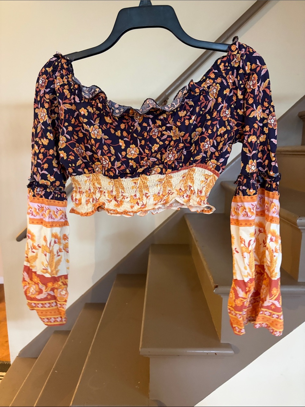 Boho Floral Smocked Crop Top (Free people style)